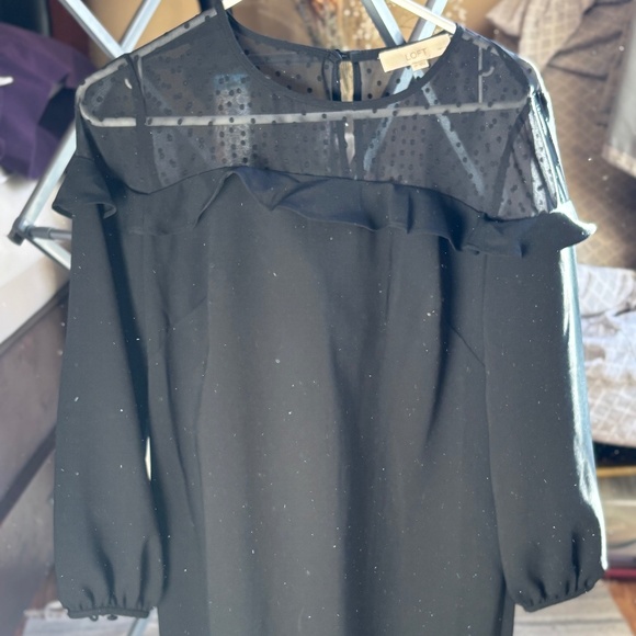 LOFT Black Sheer Yoke Ruffle Dress Size 6P - Picture 1 of 3